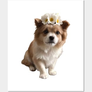 Dog With Flower Crown Posters and Art